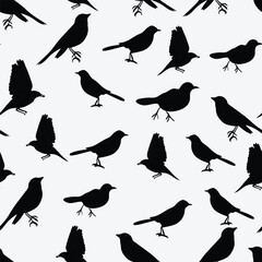 An elegant seamless pattern of black birds on a white background, showcasing the beauty of these vertebrate organisms with their distinct beaks, feathers, wings, and graceful lines