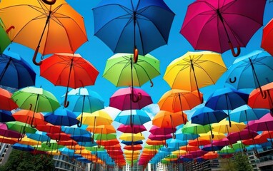 Fototapeta na wymiar Colorful Umbrellas Sky Installation