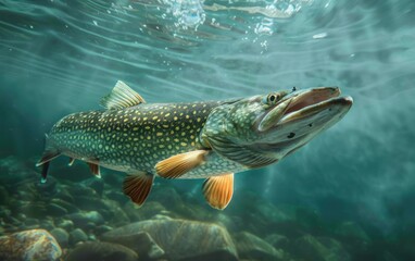 Fototapeta premium Underwater View of a Northern Pike