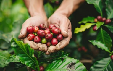 Fresh Coffee Cherries in Hands