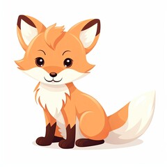 flat illustration of cute pleasant fox, friendly character, white background 