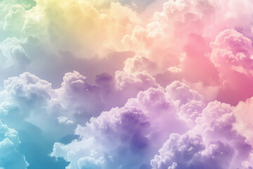Fluffy clouds in a rainbow spectrum of colors, featuring soft gradients and dreamy shapes. Rainbow cloud textures offer a whimsical and magical backdrop