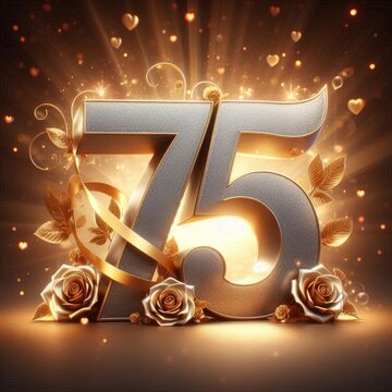75th Celebration Golden Numerals with Roses and Hearts
