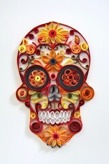 Intricate Paper Quilling Mexican Skull Art with Vibrant Colors