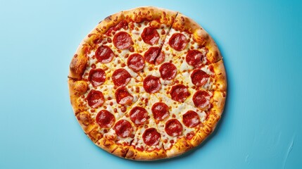 Pizza from above on a blue background