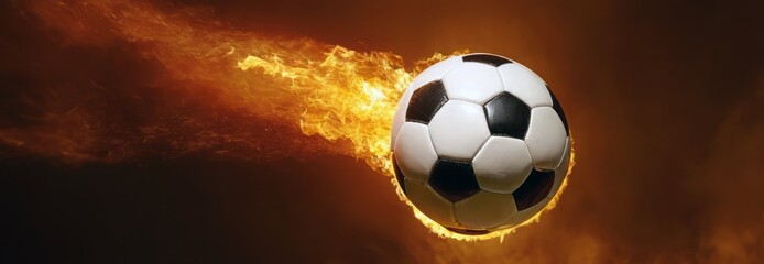 Socker ball on fire in flight, dynamic illustration, on a dark background, championship 2024