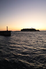 夕陽の江ノ島と周辺の風景　夕景