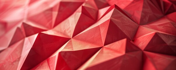 A crimson geometric sculpture made of folded paper, with sharp creases and a sense of origami mastery  