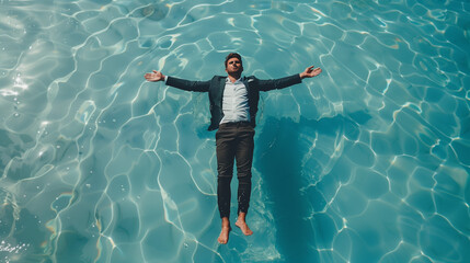 businessman floating in swimming pool - Powered by Adobe