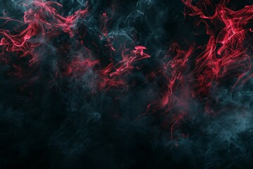 A dark and mysterious abstract scene with wisps of crimson smoke rising from an unseen source,...