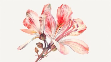 A detailed watercolor artwork of a botanical illustration of a rare flower, showcasing its intricate details, on a clean white background 