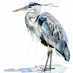 watercolour painting of grey heron isolated on white background - obrazy, fototapety, plakaty