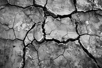 Cracked concrete, featuring fissures and weathered surfaces. Cracked concrete textures offer a gritty and urban backdrop