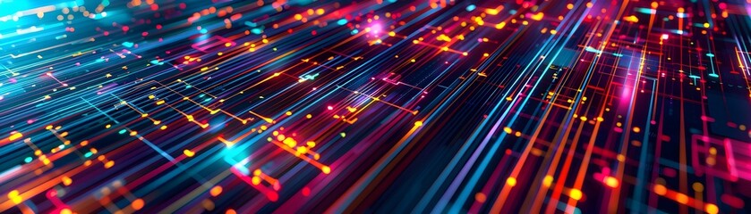 Vibrant Futuristic Digital Technology Pattern with Intersecting Lines and Pulsing Energy Fields