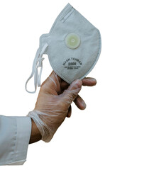 Concept image a hand holding face mask N95 protect from catching the new coronavirus, wuhanvirus on...