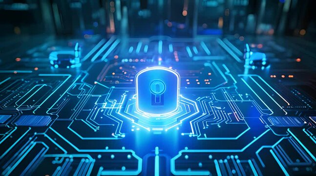 Secure connection or cyber security service concept computing motherboard lock with login and connecting verified credentials.