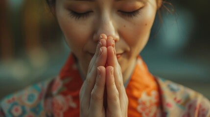 Hands folded in a gesture of prayer and meditation