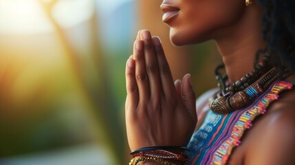 Hands folded in a gesture of prayer and meditation