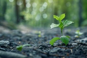 New Beginnings Seedling Springs to Life Amidst Forest, Symbolizing Hope and Regeneration