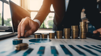 Naklejka premium A business consultant advising a client on strategic planning and growth opportunities. Diligence and work, team and trust, profit