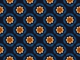 Abstract flowers seamless vector pattern blue, brown, white colors decorative elements print. Repeating floral background. Cloth design, wallpaper.