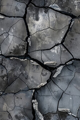 Cracked concrete, featuring fissures and weathered surfaces. Cracked concrete textures offer a gritty and urban backdrop