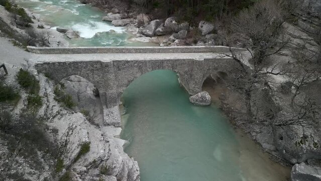 Gorges de la M&eacute;ouge, parc naturel r&eacute;gional des Baronnies proven&ccedil;ales, Hautes-Alpes, France, drone, aereal video, 