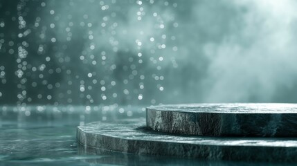 Podium mockup, Abstract Water Drop Background, 3d render