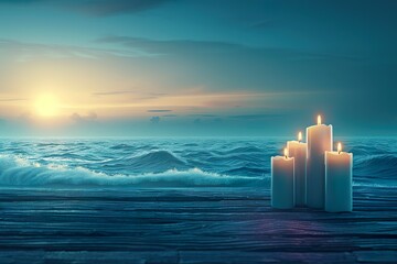 Seaside Serenity with Multiple Candles at Sunset