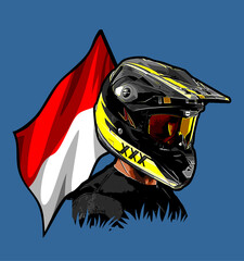 motocross rider and indonesian flag