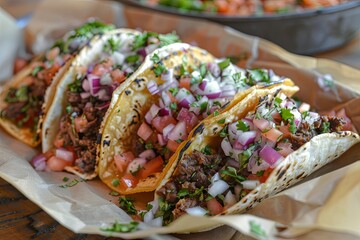 Tacos showcased on neutral backgrounds, celebrating culinary craftsmanship and elegance.