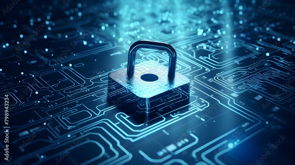 Poster step into the realm of digital protection with a compelling image of a digital padlock amidst a sea 