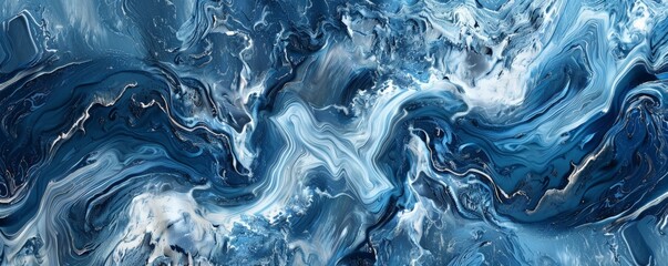 A luxurious backdrop with swirling blue and white marble patterns resembling crashing waves  