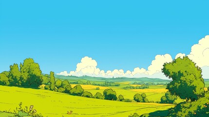 Nature Landscape with Blue Sky. Nature landscape with blue sky clouds wallpaper. Cartoon illustration of a road in a field with blue sky and clouds.	

