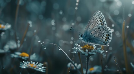 Morgentauwunder: Schmetterling auf Wildblume