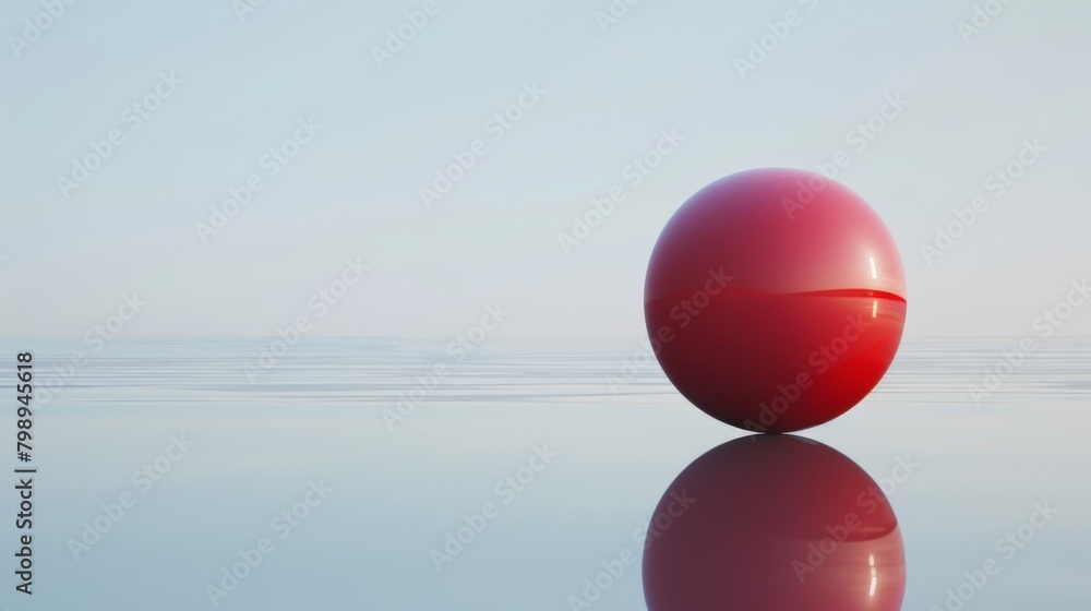 Poster a minimalist composition featuring a single, perfect crimson sphere floating in a vast empty space