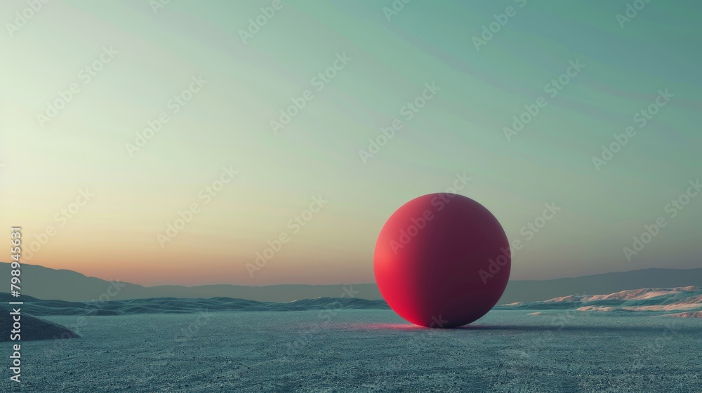 Poster a minimalist composition featuring a single, perfect crimson sphere floating in a vast empty space