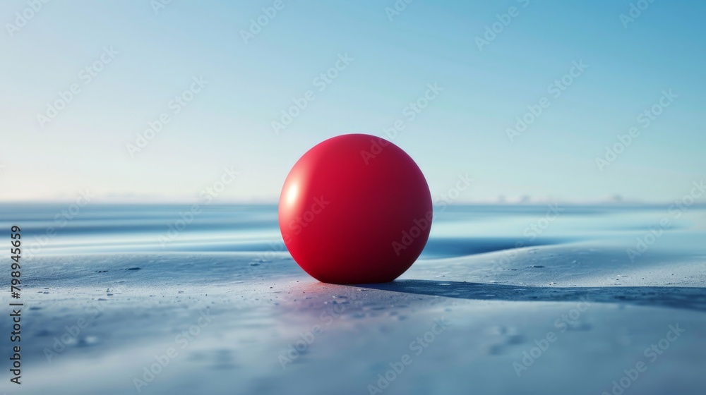 Poster a minimalist composition featuring a single, perfect crimson sphere floating in a vast empty space