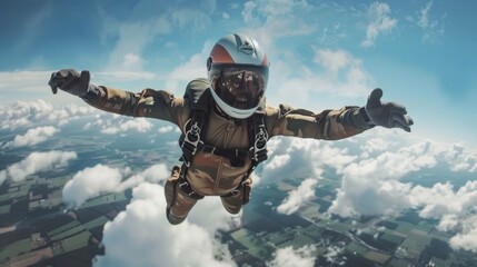 The parachutist is engaged in skydiving.