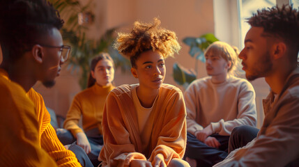 Group therapy session for psychiatric disorder. 