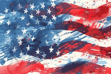 Memorial Day greeting card USA with brush stroke background in United States national flag colors.