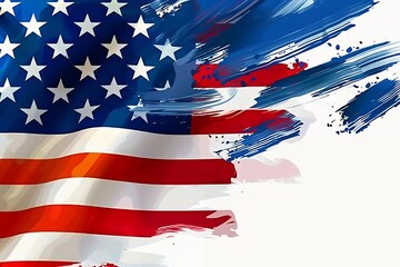 Memorial Day greeting card USA with brush stroke background in United States national flag colors.