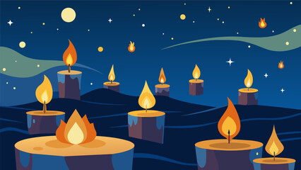 As the night sky envelopes the vigil the candles serve as beacons of remembrance honoring the struggles and triumphs of past generations.. Vector illustration