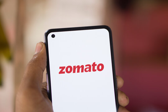 Dhaka, Bangladesh- 28 Apr 2024: Zomato logo is displayed on smartphone.