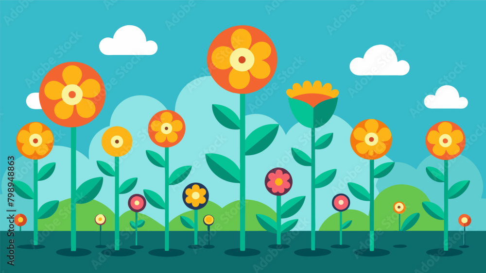 Poster a field of flowers blooming with each one symbolizing a small savings growing and multiplying over t