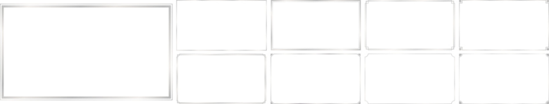 Set of rectangle subtle silver frame with 16x9 scale ratio for card, banner, video, presentation, invitation
