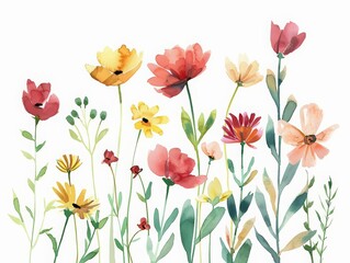 Annual flowers provide a burst of color all summer long, minimal watercolor style illustration isolated on white background