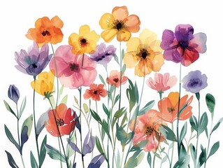 Annual flowers provide a burst of color all summer long, minimal watercolor style illustration isolated on white background