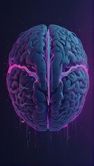 digital artwork of a human brain, illuminated from within, against a dark background. The brain is detailed and textured, surrounded by vibrant splashes of color