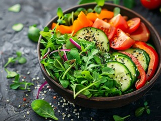 Simple yet elegant salad bowl with organic greens and vibrant vegetables.